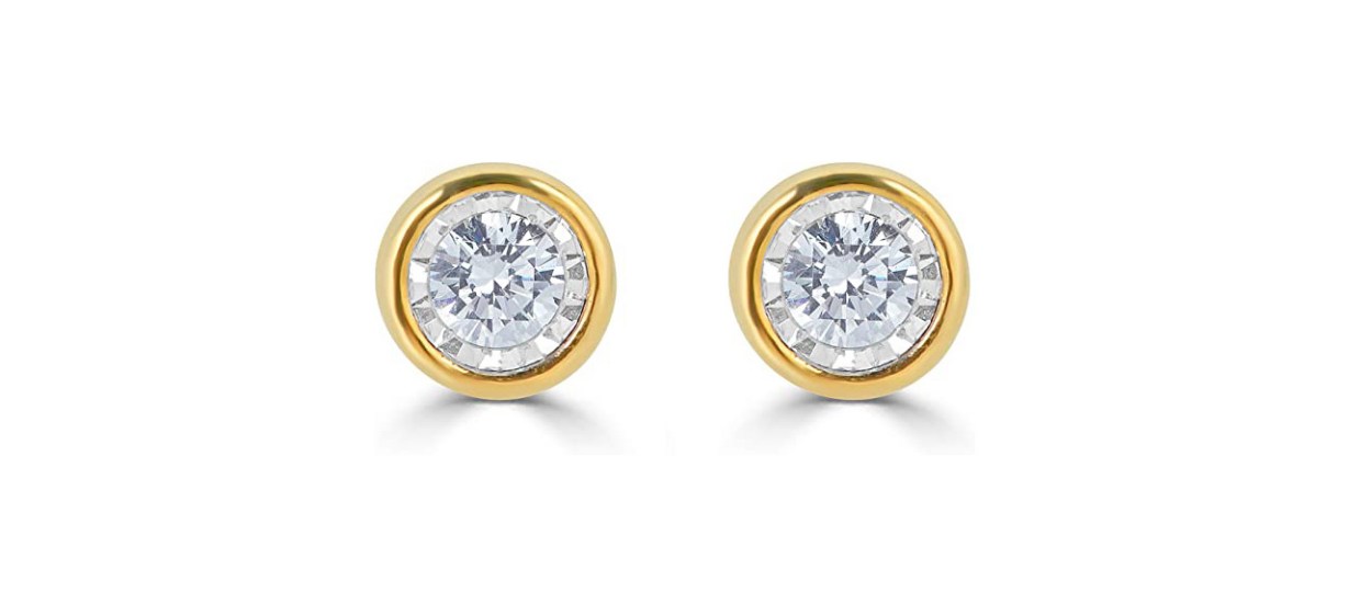 Best Fifth and Fine 14K Gold Bezel Set Round Diamond Stud Earrings