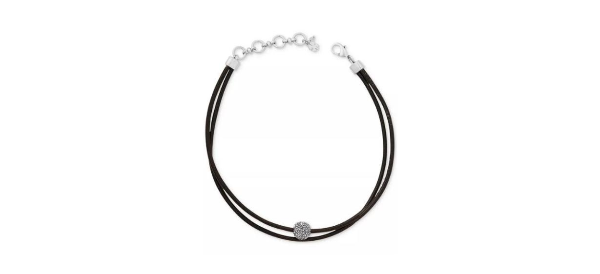 Lucky Brand Silver-Tone Black Leather Crystal Choker Necklace Lucky Brand Silver-Tone Black Leather Crystal Choker Necklace