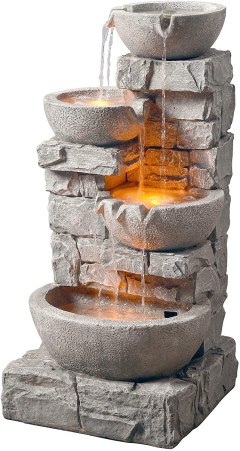 Teamson Home 4 Tiered Bowls Floor Stacked Stone Waterfall Fountain