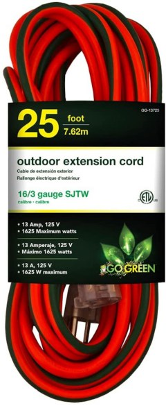 Go Green Power Inc. 25’ SJTW Outdoor Extension Cord, Lighted End