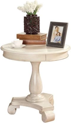Roundhill Furniture Rene Round Wood Pedestal Side Table, Antique White