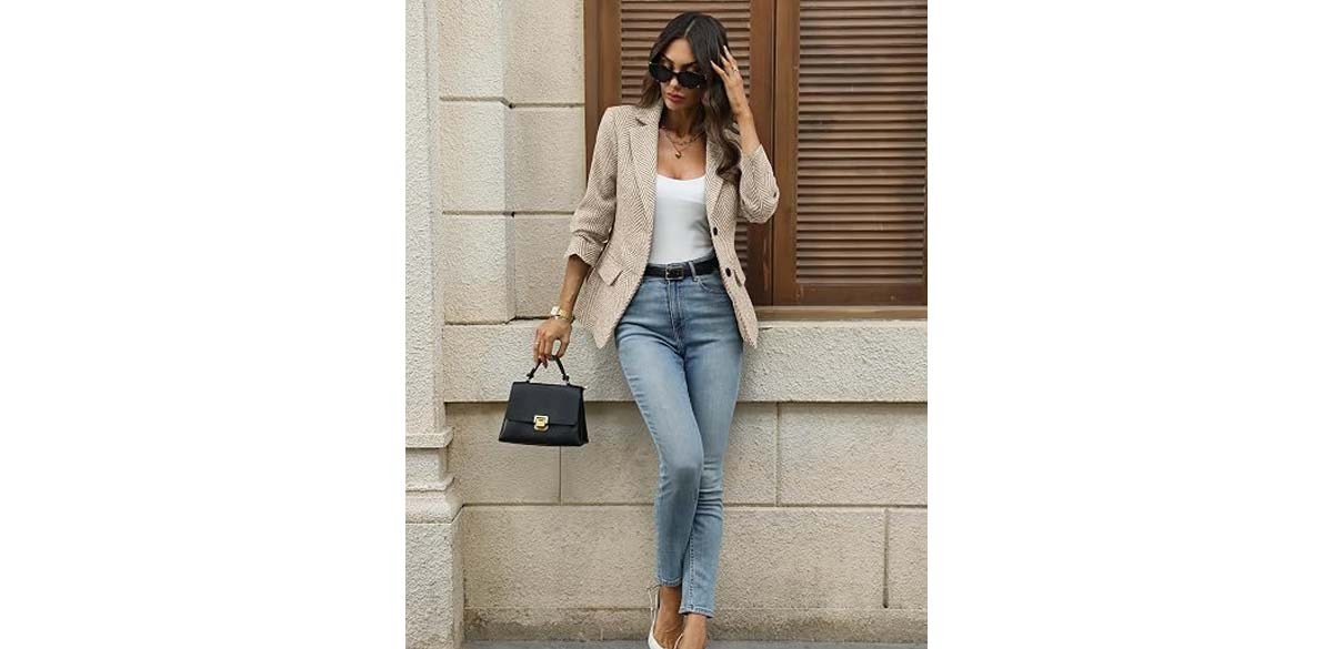 ELLEVEN Women's Herringbone Tweed Blazer