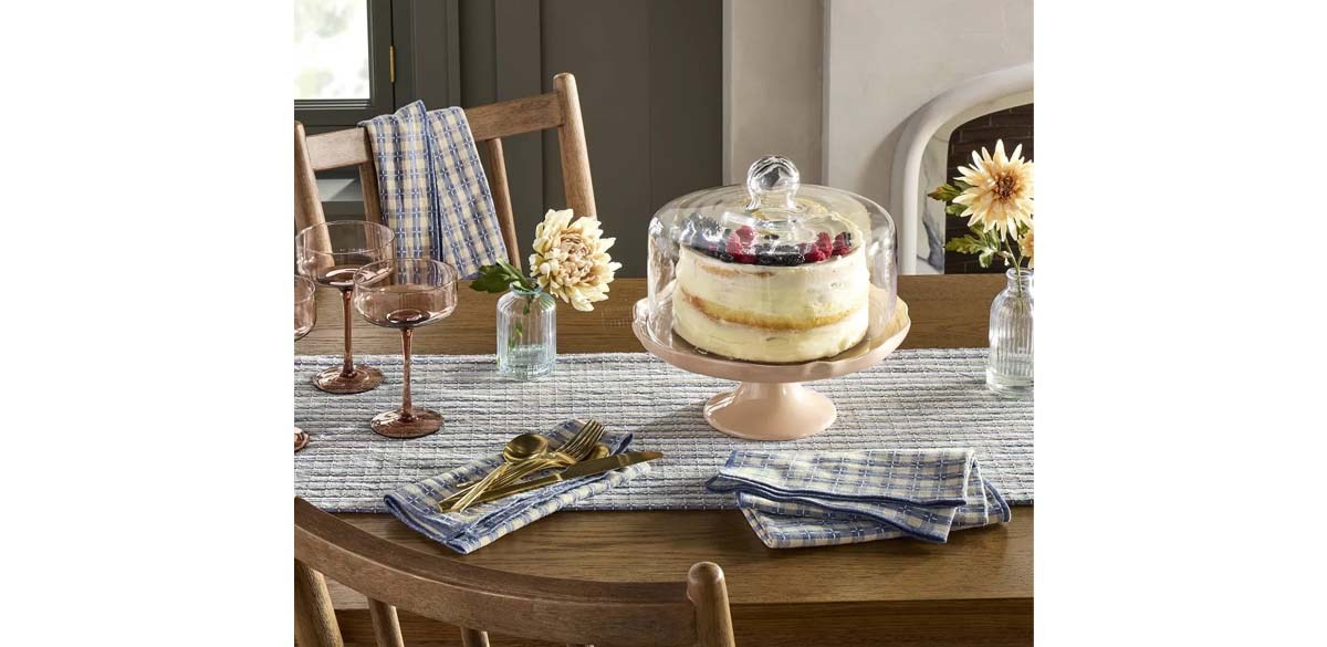 Scalloped Stoneware Covered Dessert Stand Blush