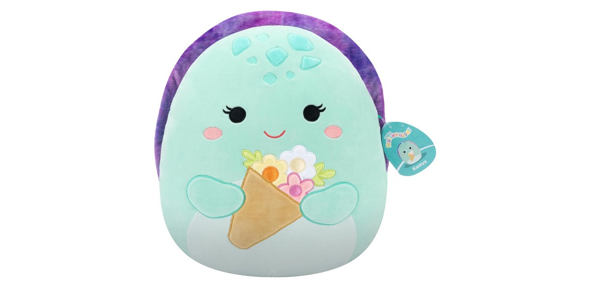 Squishmallows Original 14in Kamya The Mint Leatherback Turtle Holding Bouquet