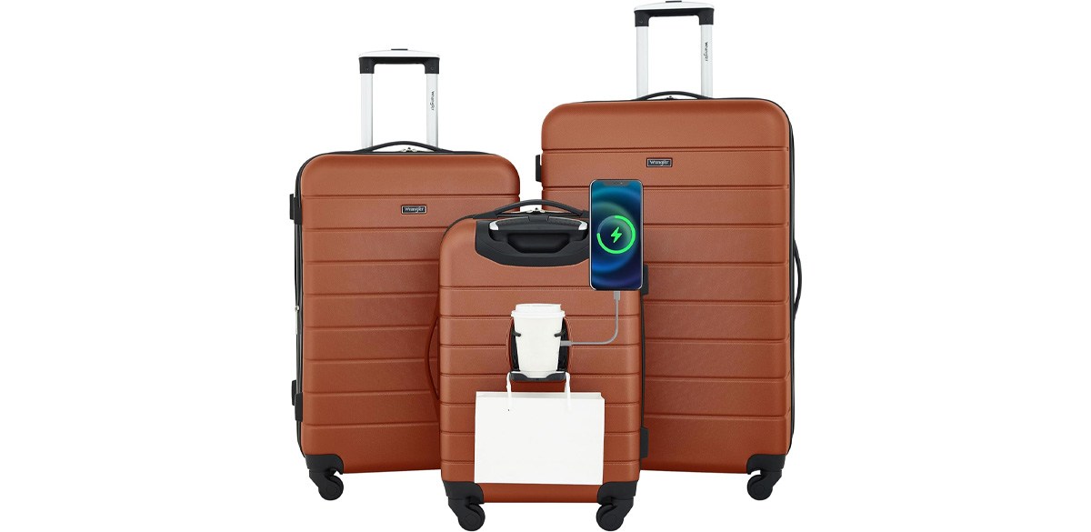 Wrangler Smart Spinner Hardside Luggage, 3 Piece Set, Burnt Orange