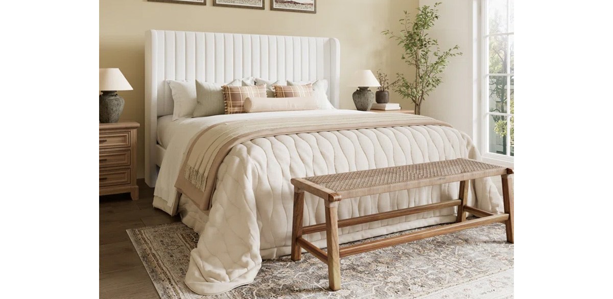 Willa Arlo Interiors Candler Velvet Upholstered Platform Bed with Wingback Headboard and Wooden Slats