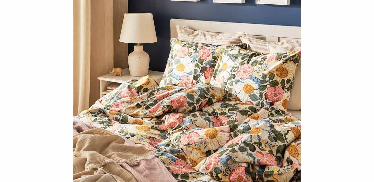 ARENBOK Duvet cover and pillowcase(s), beige/floral pattern