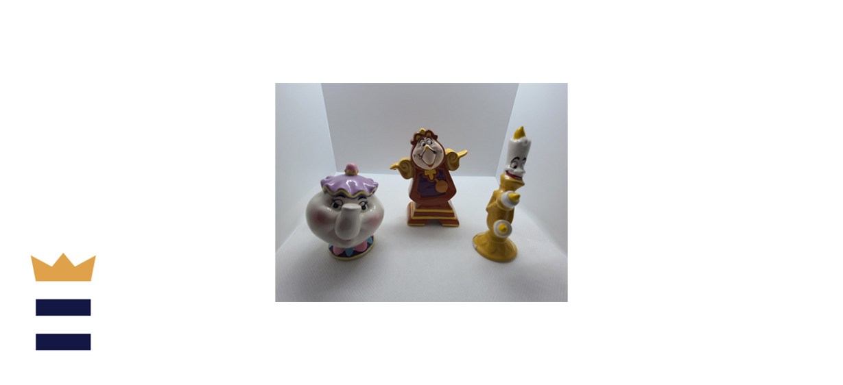 1990s Disney's Beauty and the Beast Miss. Potts, Lumiere and Cogsworth Porcelain Figurines