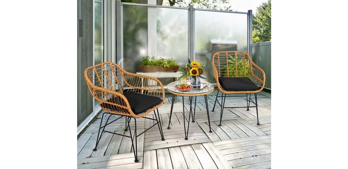 Costway 3PCS Patio Rattan Bistro Furniture Set