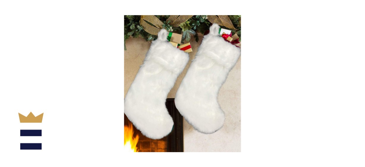 AISENO Snowy White Christmas Stockings Faux Fur 