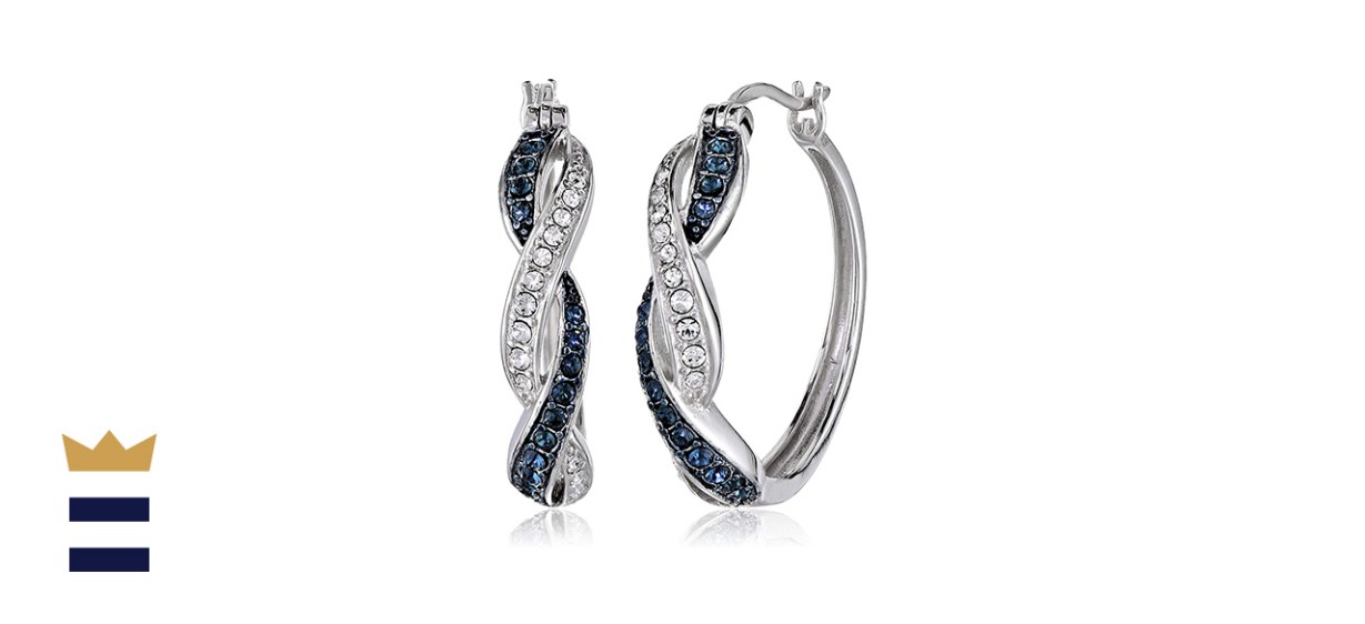Amazon Collection Rhodium Plated Sterling Silver Swarovski Crystal Twisted Hoop Earrings