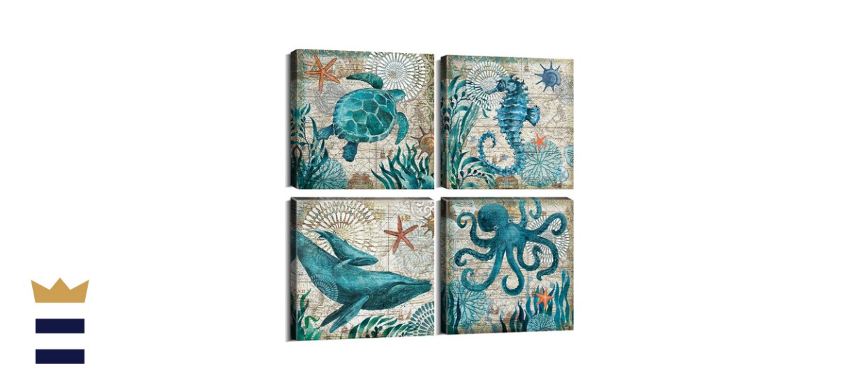 Bathroom Decor Canvas, Teal Nautical Prints