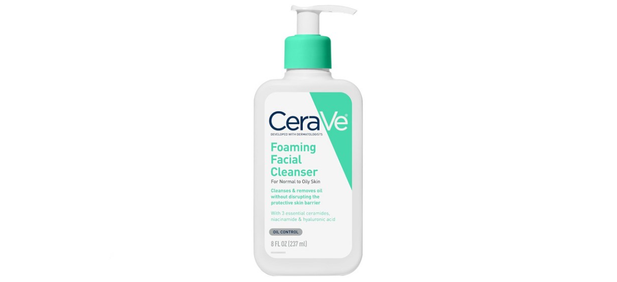 Bottle of CeraVe with teal design on white background