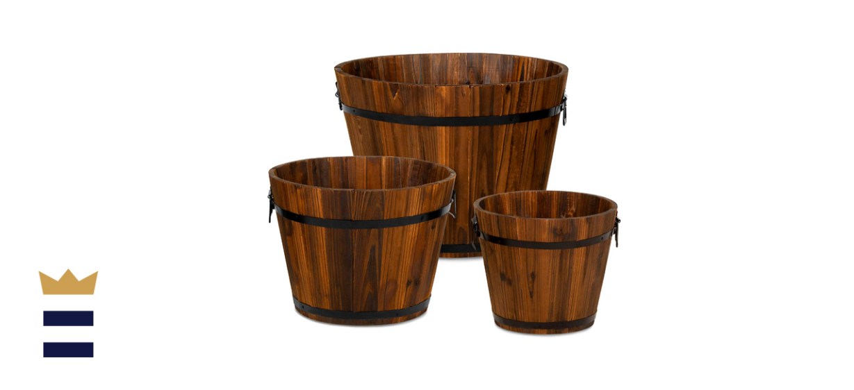 Best Choice Products Set of 3 Wooden Bucket Barrel Garden Planters