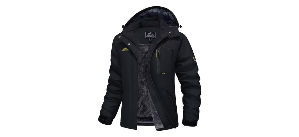 Black ski jacket on white background