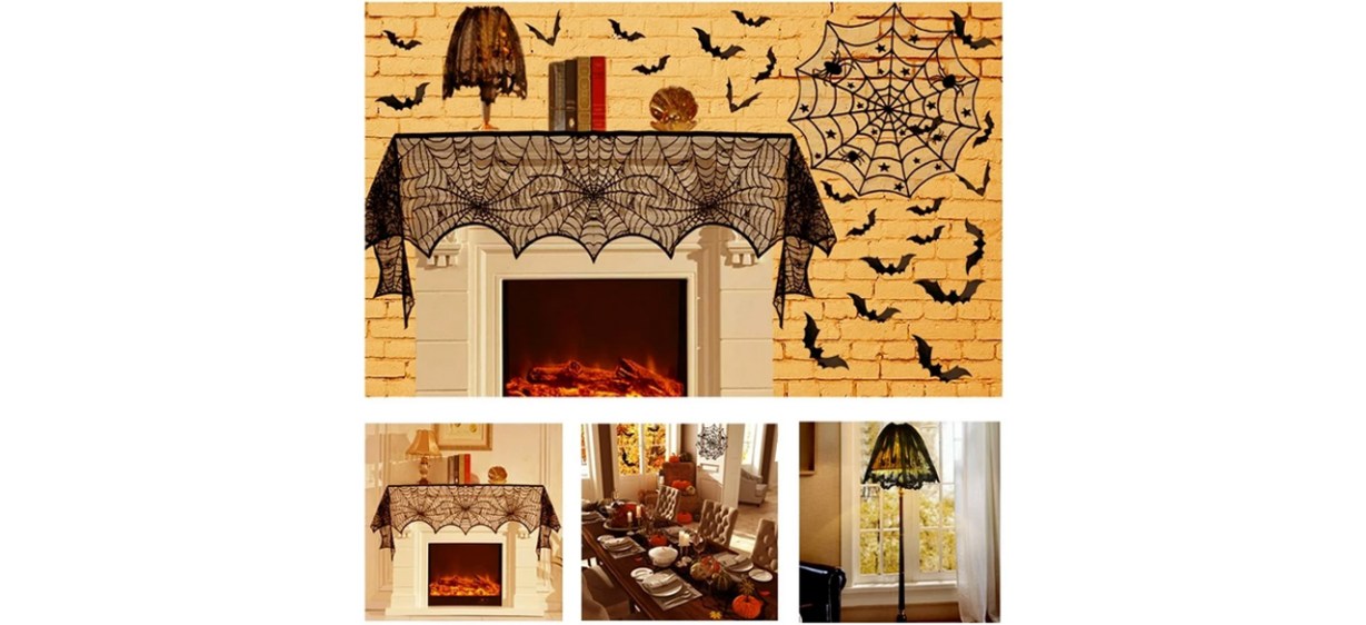 Collage of Halloween table runner in various settings Collage of Halloween table runner in various settings