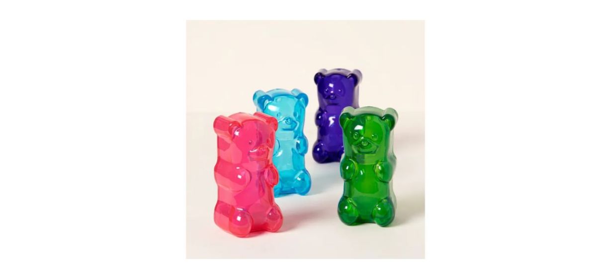 4 Squishy Gummy Bear Lights in pink, blue, purple and green