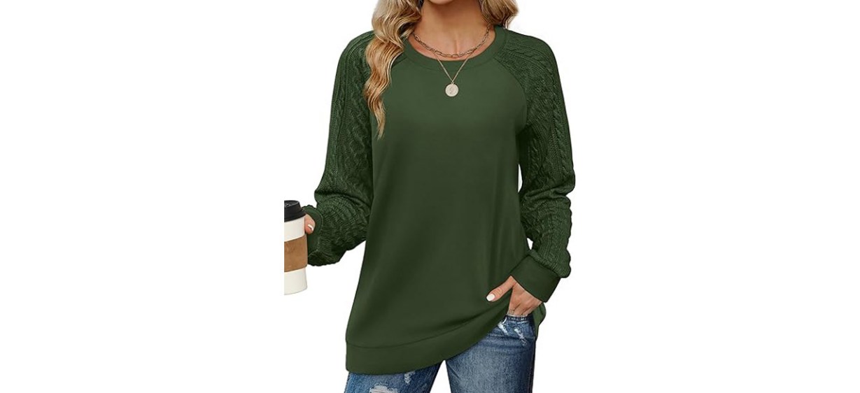 Saloogoe Sweatshirts for Women Crewneck Cable Sweater