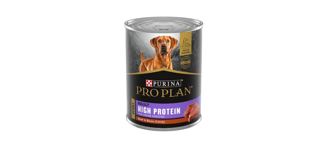 A can of Purina Pro Plan Sport wet dog food