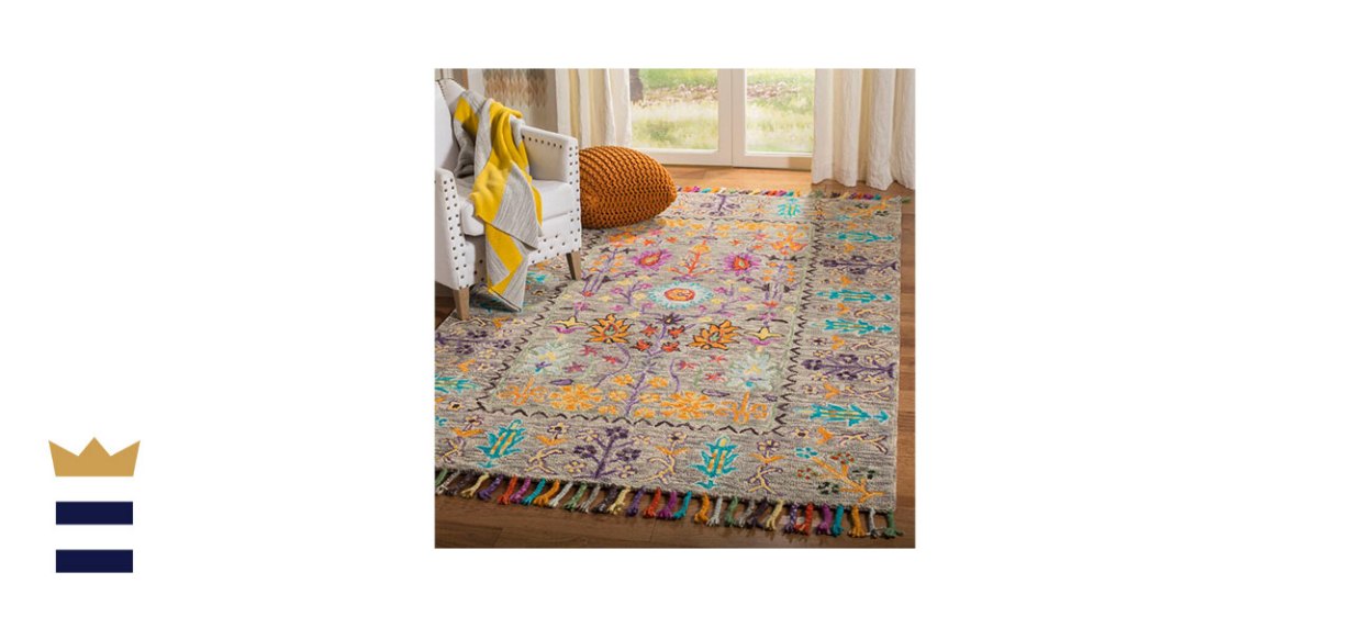 Bungalow Rose Broadmoor Floral Handmade Tufted Wool Gray Area Rug