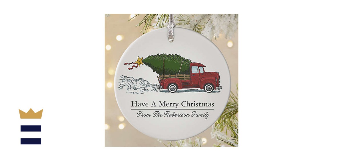 Classic Christmas Vintage Truck Round Matte Ornament