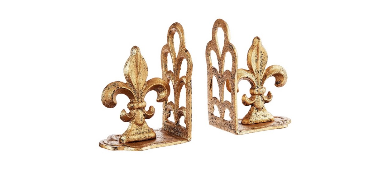 Creative Co-op Distressed Fleur de Lis Shaped Iron Bookends