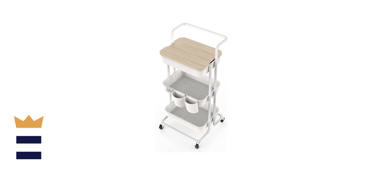 DTK Three-Tier Rolling Utility Cart with Cover Board