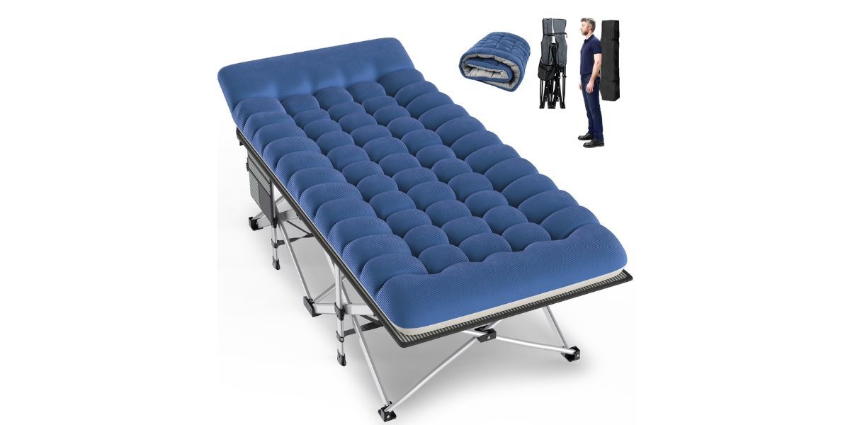 GVDV Folding XXL Camping Cot with 2 Sided Comfort Mattress
