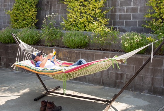 Hammocks, outdoor lounge chairs and cushions to make relaxing outdoors even better