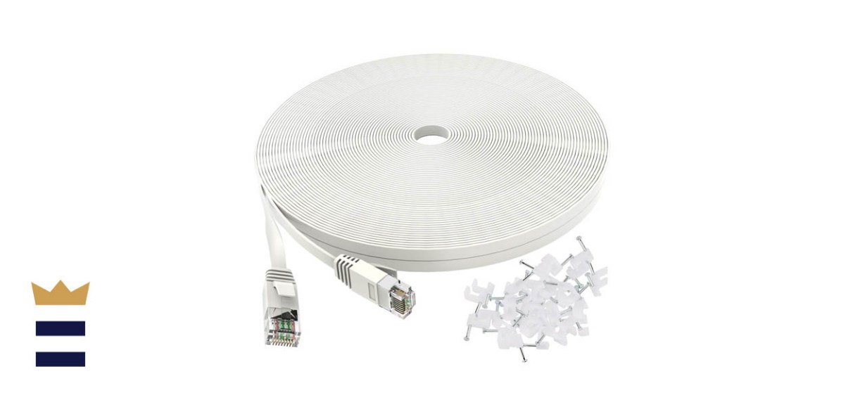 Jadaol White 50-Foot Flat Cat6 Ethernet Cable With Cable Clips