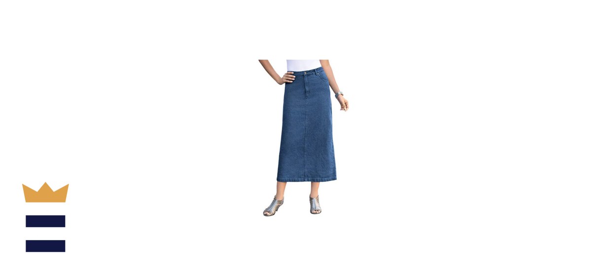Jessica London Women's Plus Size Classic Cotton Denim Long Skirt