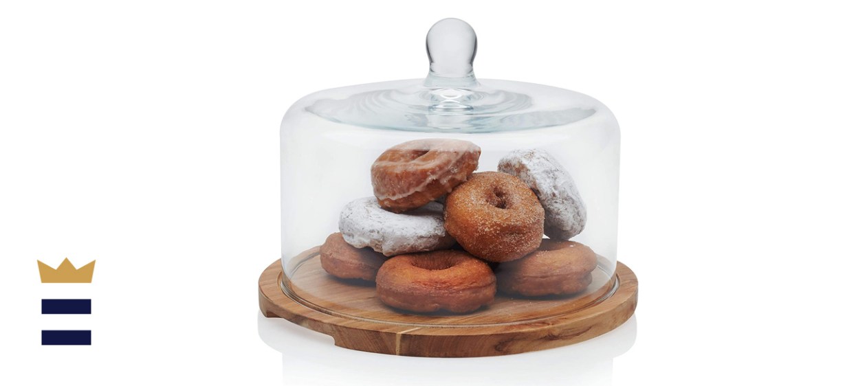 Libbey Acaciawood Round Wood Cake Stand with Glass Dome