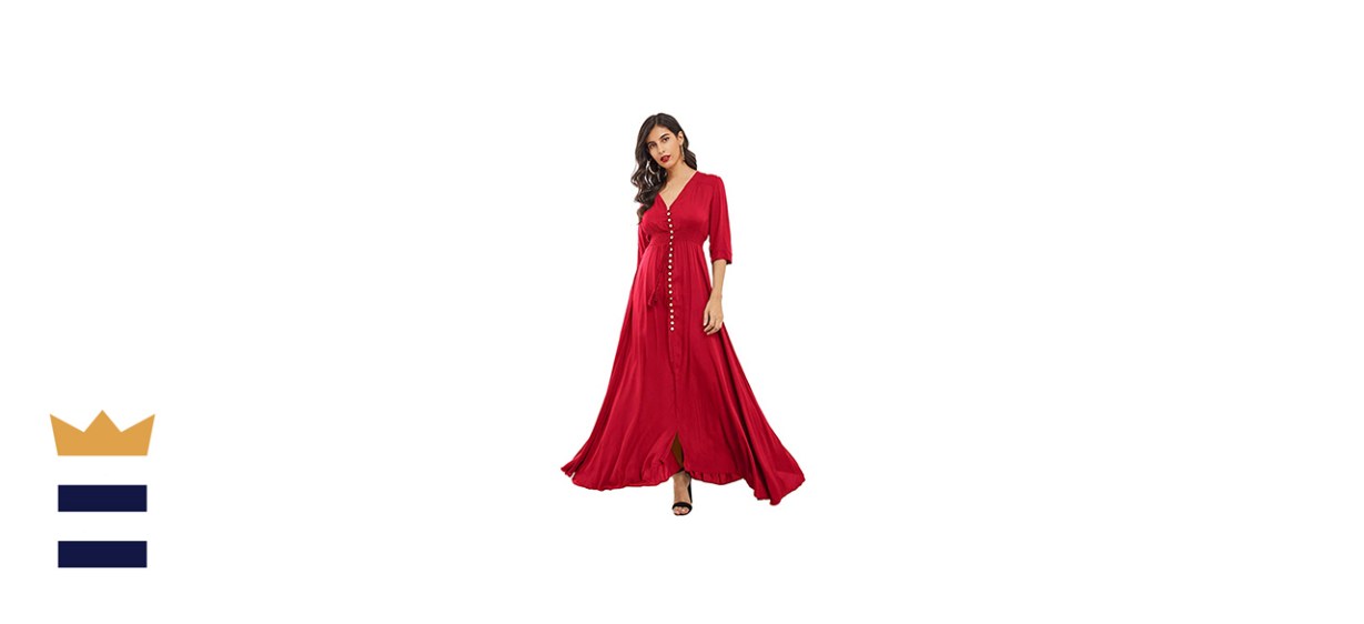 Milumia Women’s V-Neck Half-Sleeve Split Flowy Maxi Dress