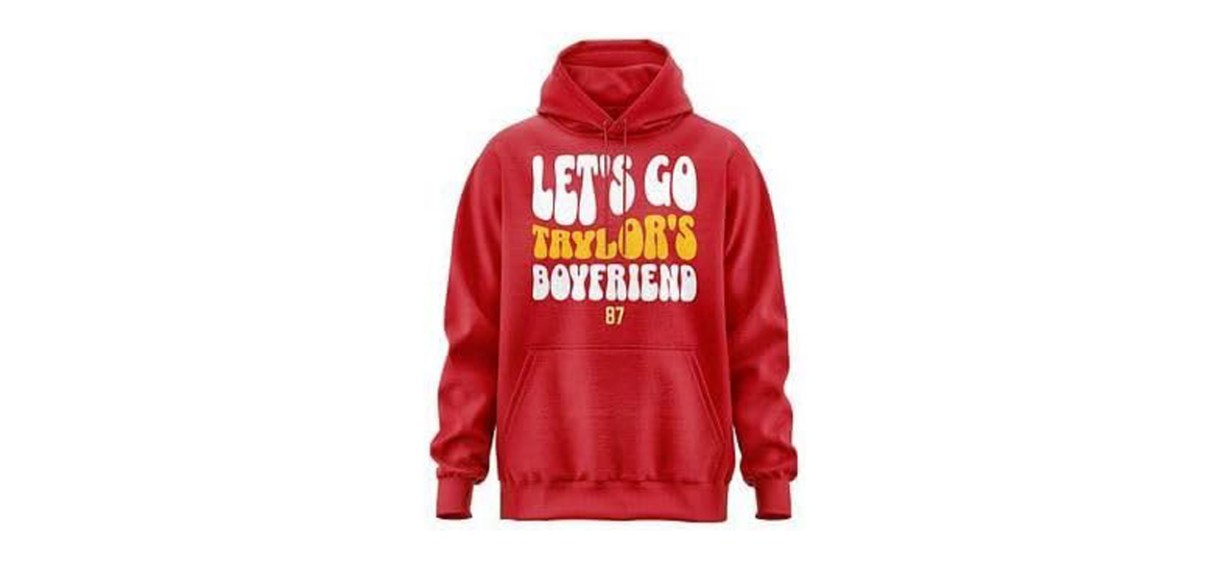 Red Lets Go Taylors Boyfriend Hoodie on white background