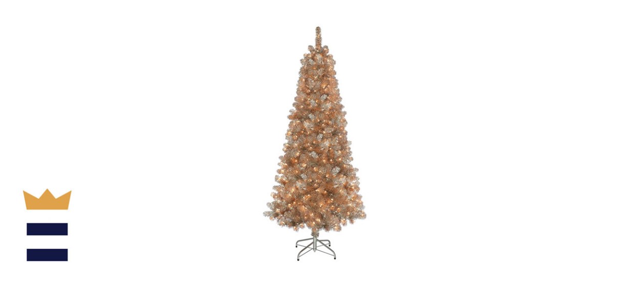 6.5 Foot Pre-Lit Rose Gold Tinsel Artificial Christmas Tree