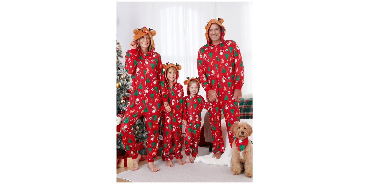 PatPat Family Christmas Pajamas One Piece Red Reindeer 