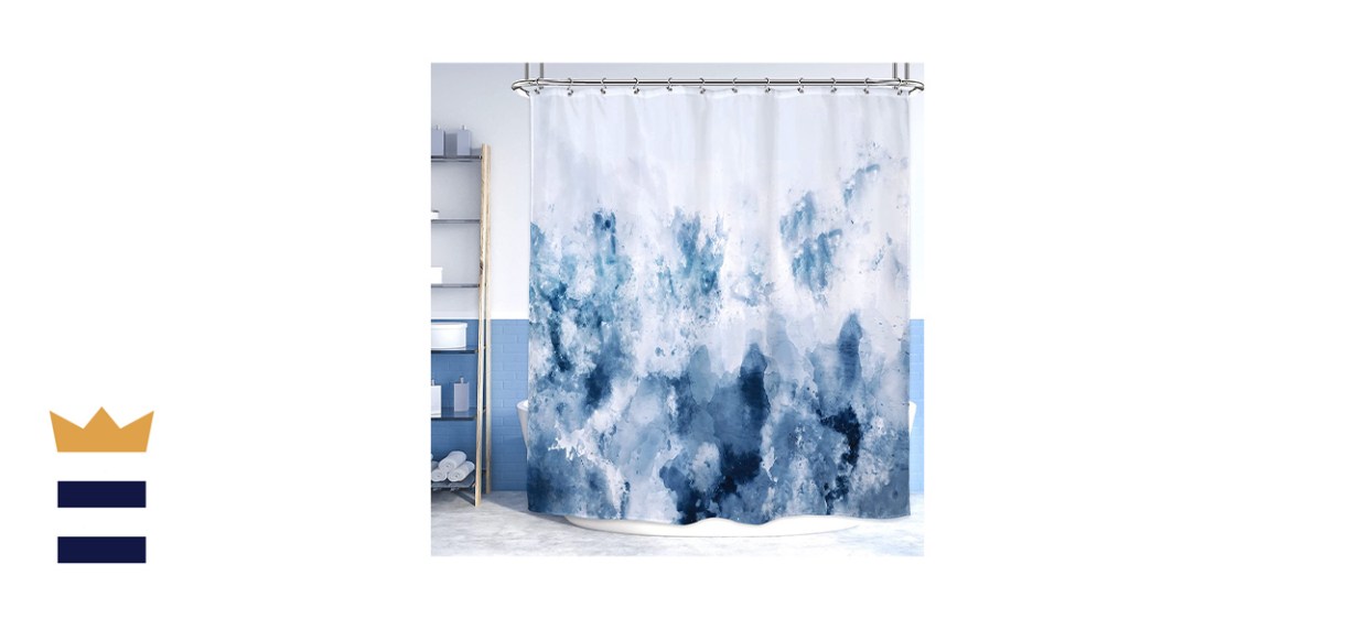 Riyidecor Abstract Watercolor Ombre Navy Blue Shower Curtain