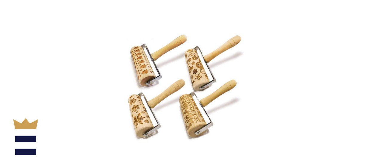 Snow Keychain Hand-Held Christmas Embossed Rolling Pins, 4-Piece