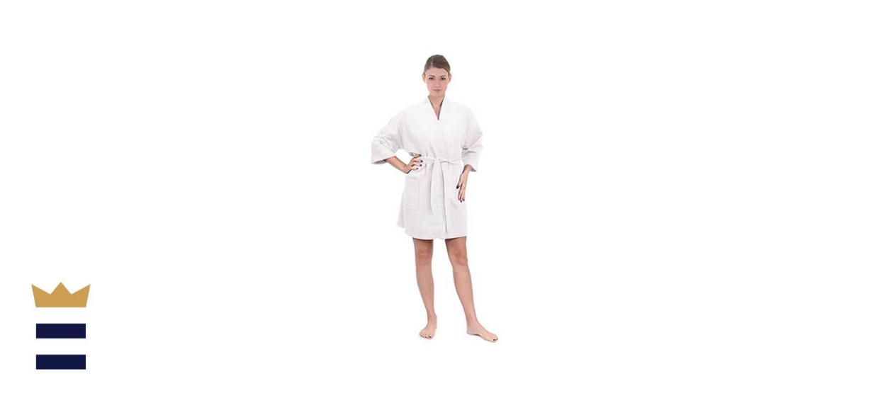 Women’s Knee Length Waffle Weave Kimono Bathrobe