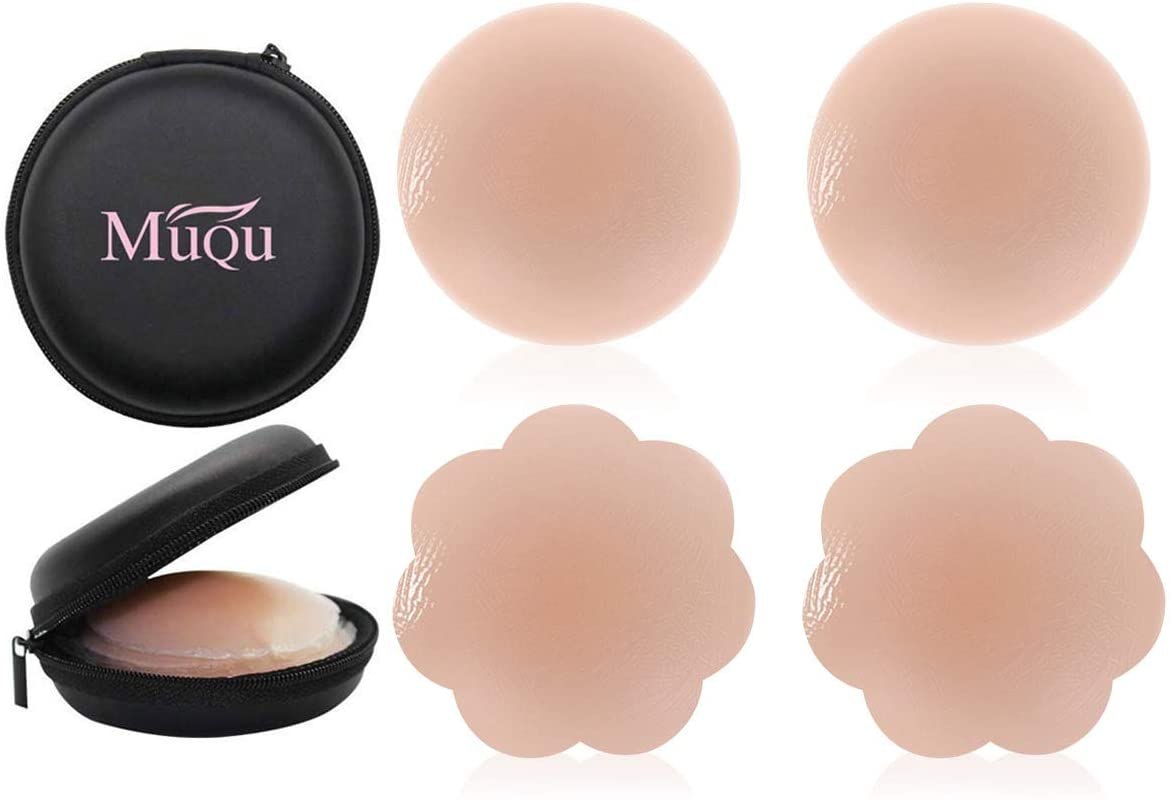Muqu 2 or 4 Pairs Women&#039;s Reusable Adhesive Nipple Covers