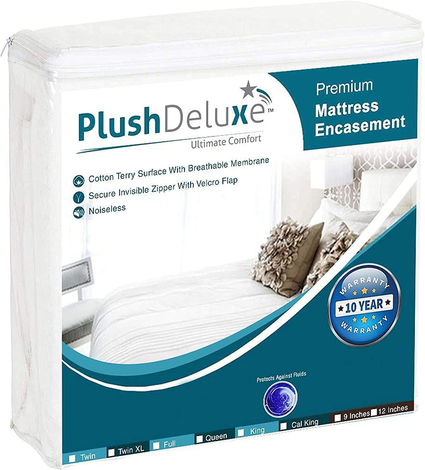 PushDeluxe Hypoallergenic, Waterproof Bed Bug Mattress Cover