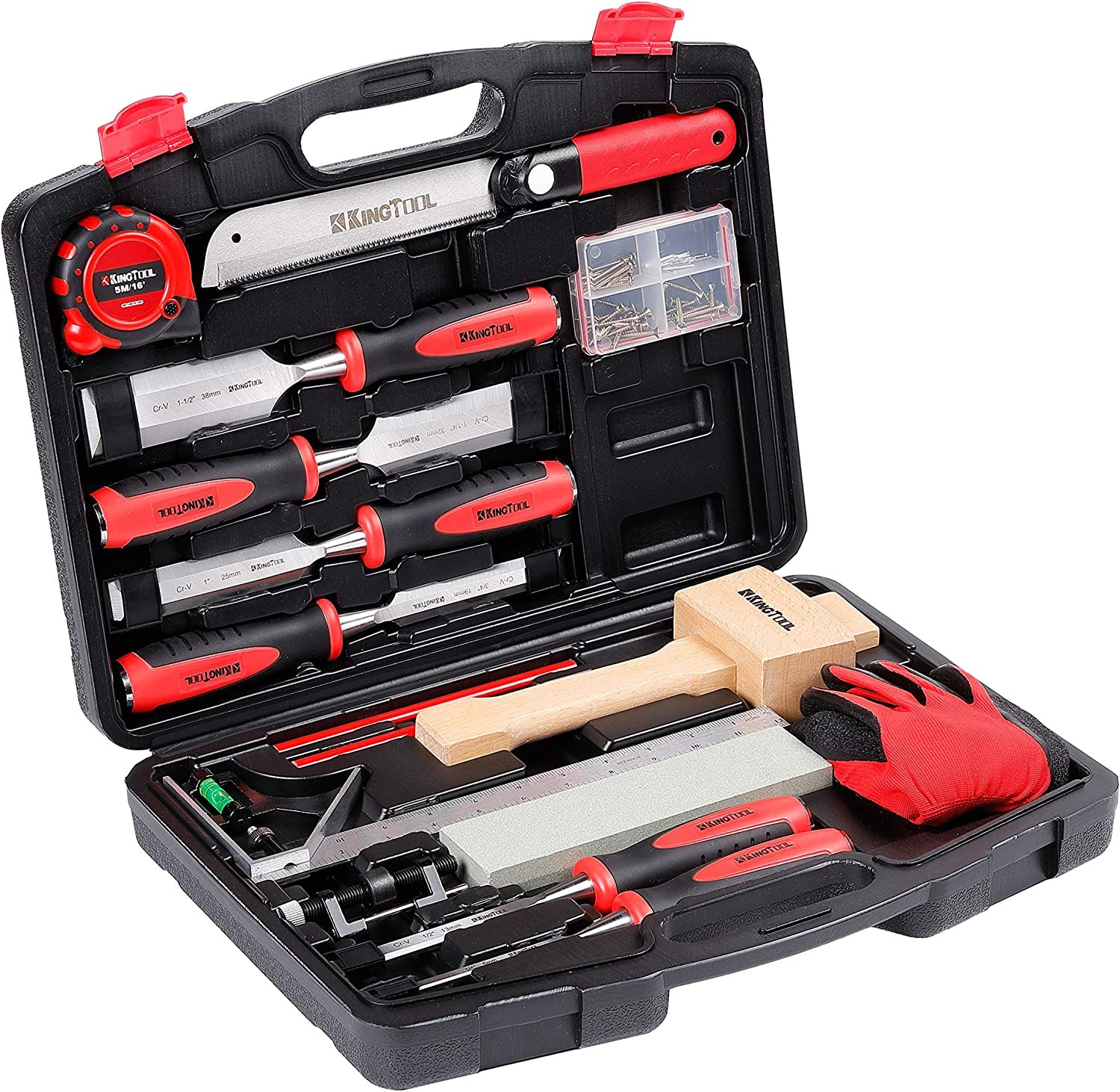Kingtool 87-Piece Woodworking Chisel Set w/ Mallet, Case