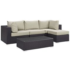 Modway Convene Wicker Rattan 5-Piece Outdoor Patio Sectional Sofa Furniture Set