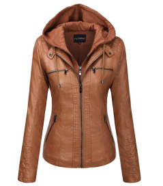 Tanming Women's Removable Hooded Faux Leather Jacket